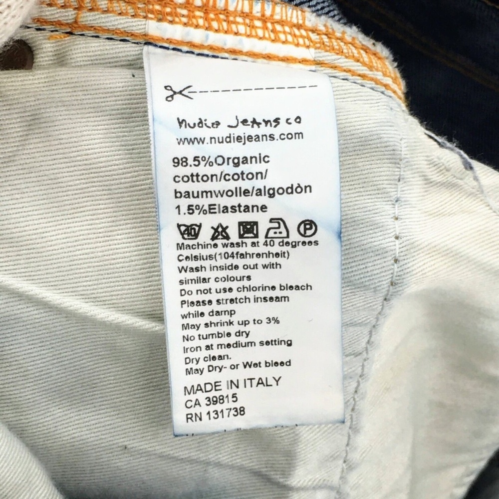 Nudie Jeans Mens Blue Slim Jim Dry Organic Ecru Embo Denim Made in Italy 30 x 33 - Picture 14 of 15